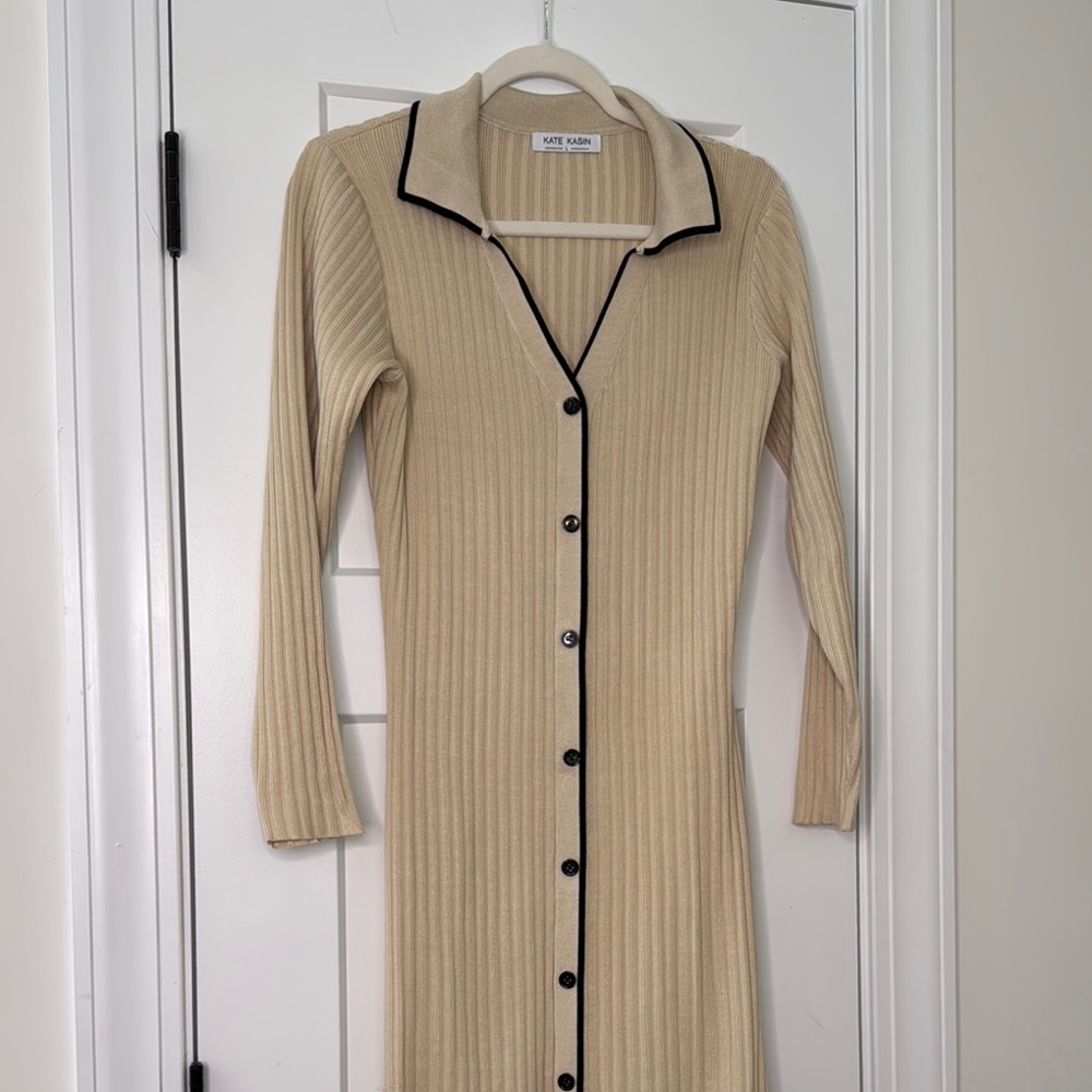 Beige Ribbed Knit Dress